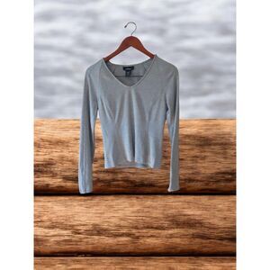 Express Women V-neck Long Sleeves Basic Grey Top Size S